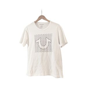 True Religion White Crewneck Tee with Monogrammed Pattern